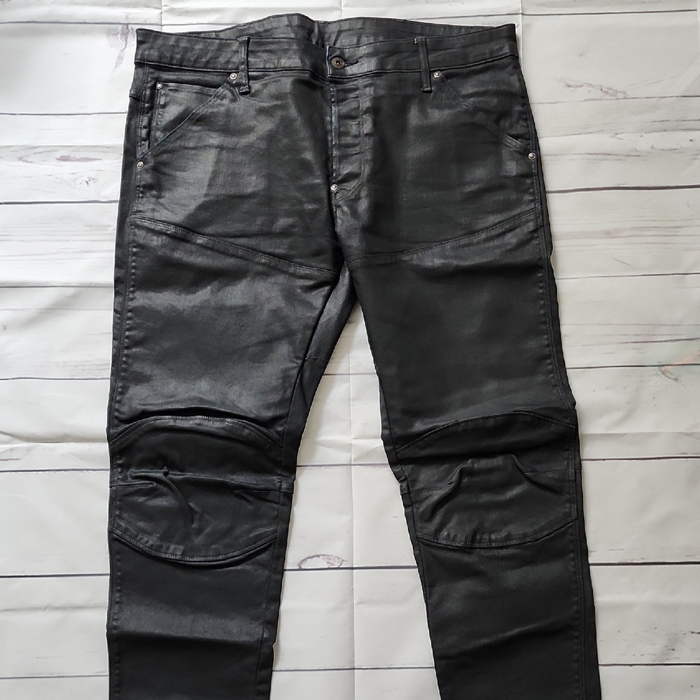 G-Star Black Slim Straight Jeans with Moto Details